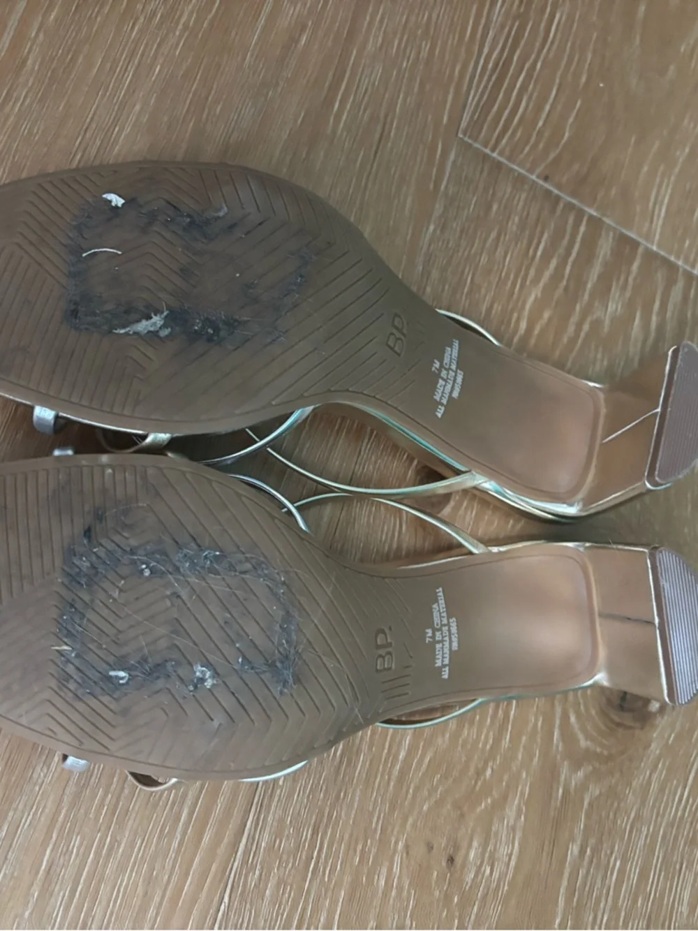 bp Metallic Gold Strappy Heeled Sandals with Teal Insole - Picture 6 of 7